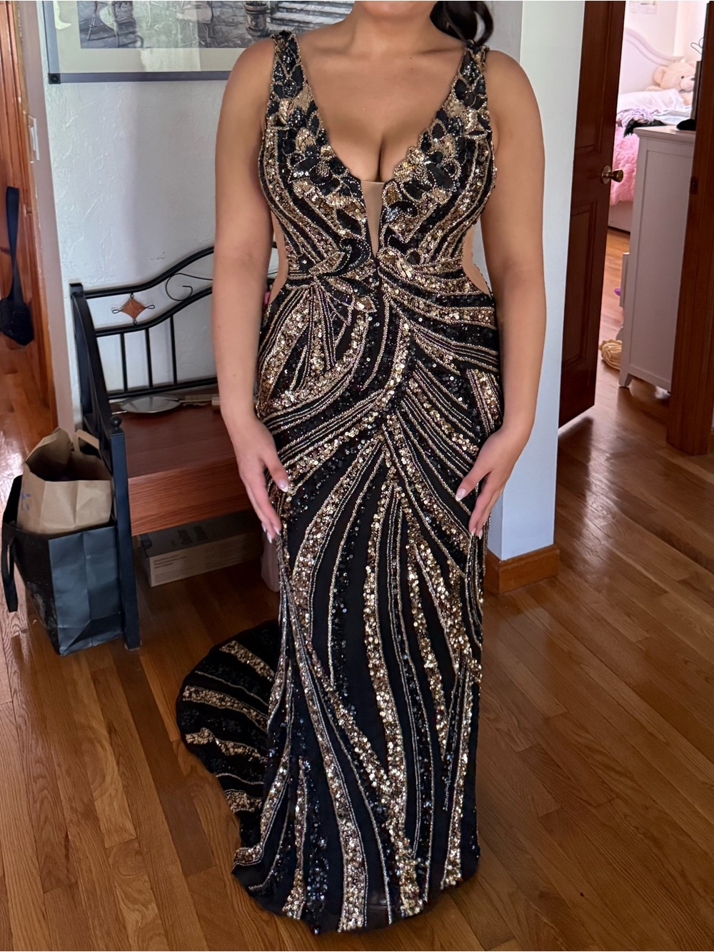 ASHLEYLauren Black & Gold Sequin Prom Dress #11980 - Formal Women's Dress